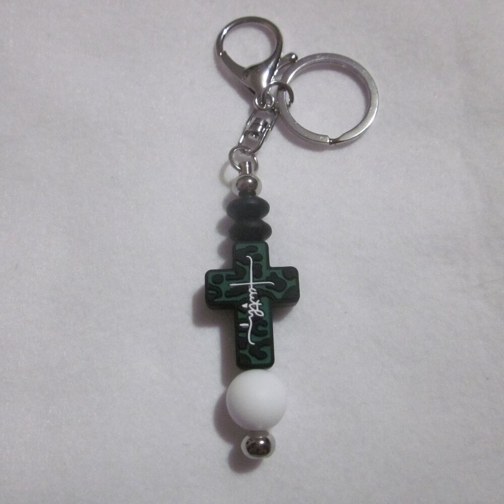 Green and Black Faith Cross Keychain / Purse Jewelry.